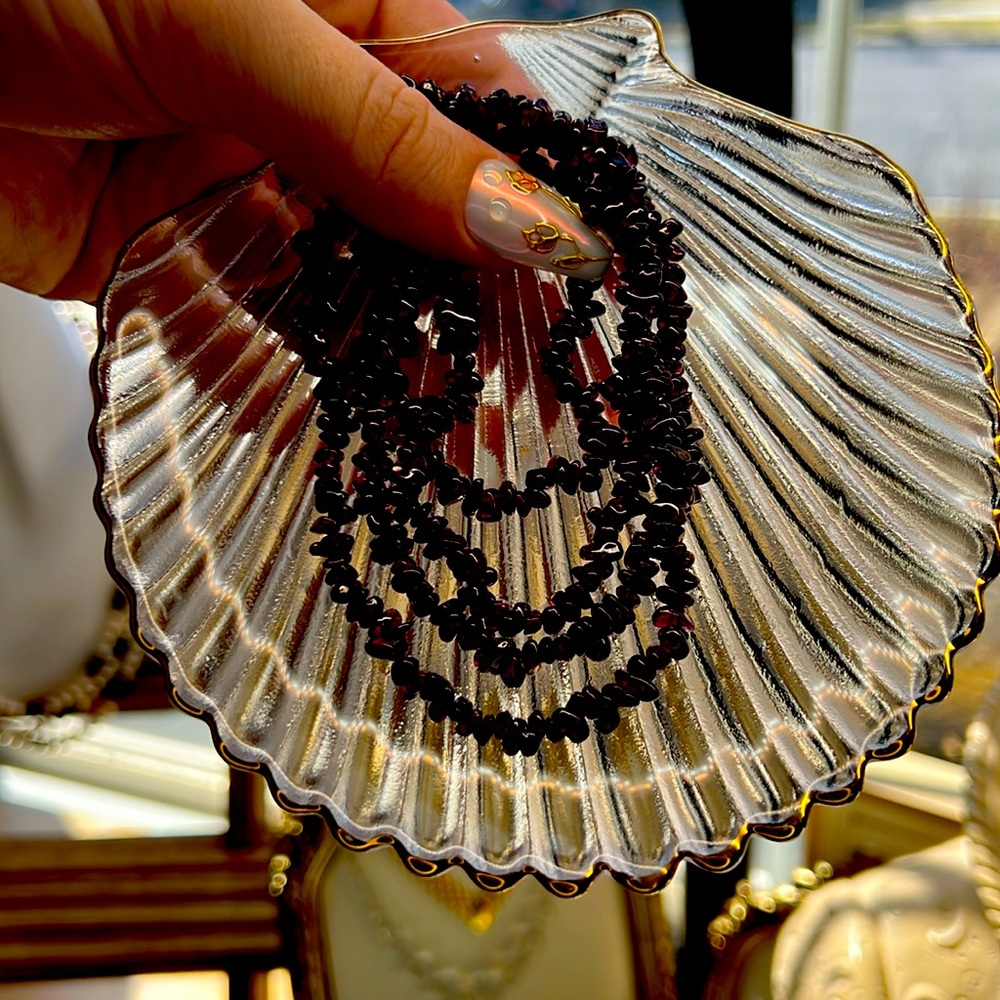M223 Garnet Chip Bead Necklace Long Length Gem Stone Wine Color